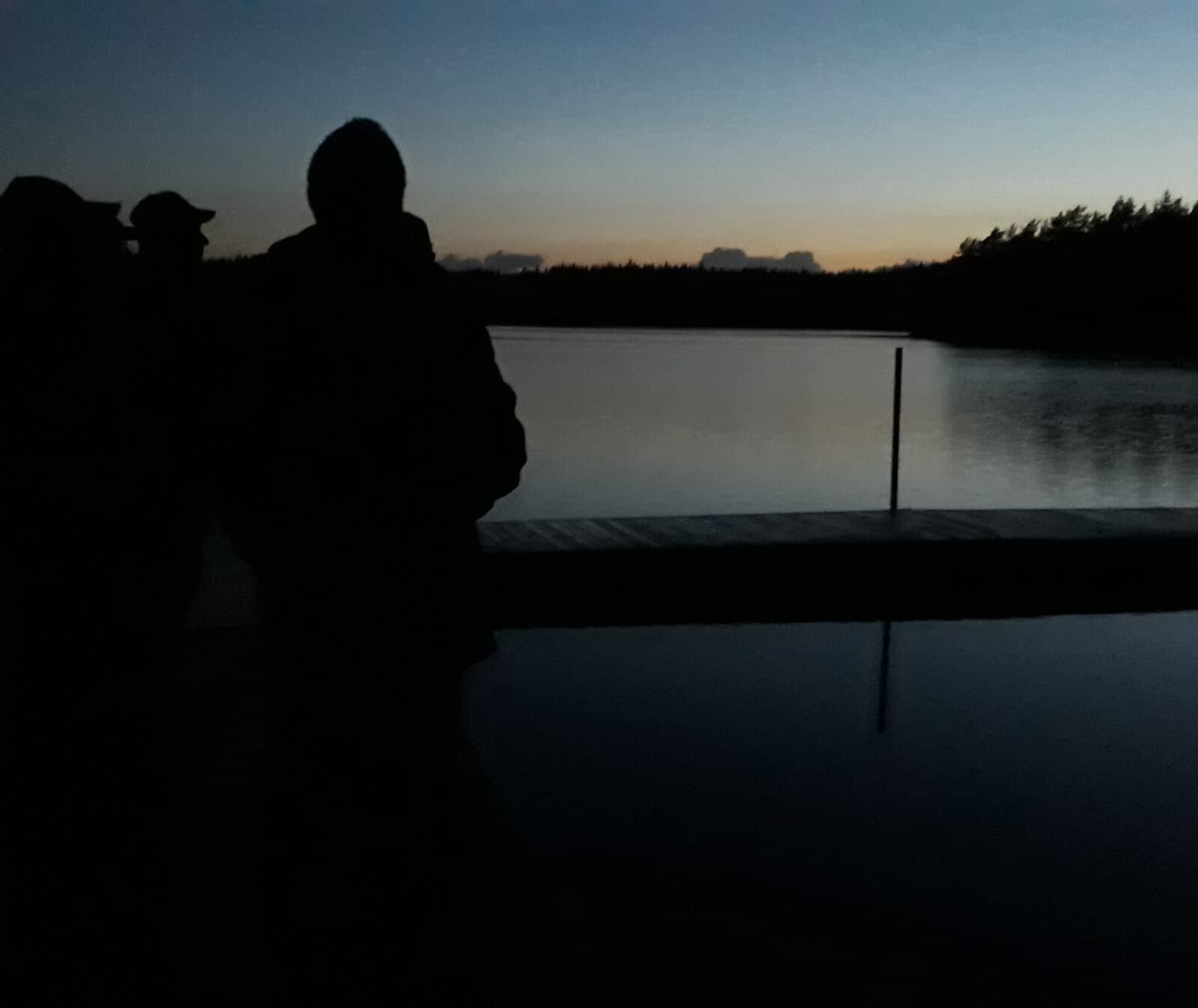 Silhuetter av personer i mörkret vid en sjö